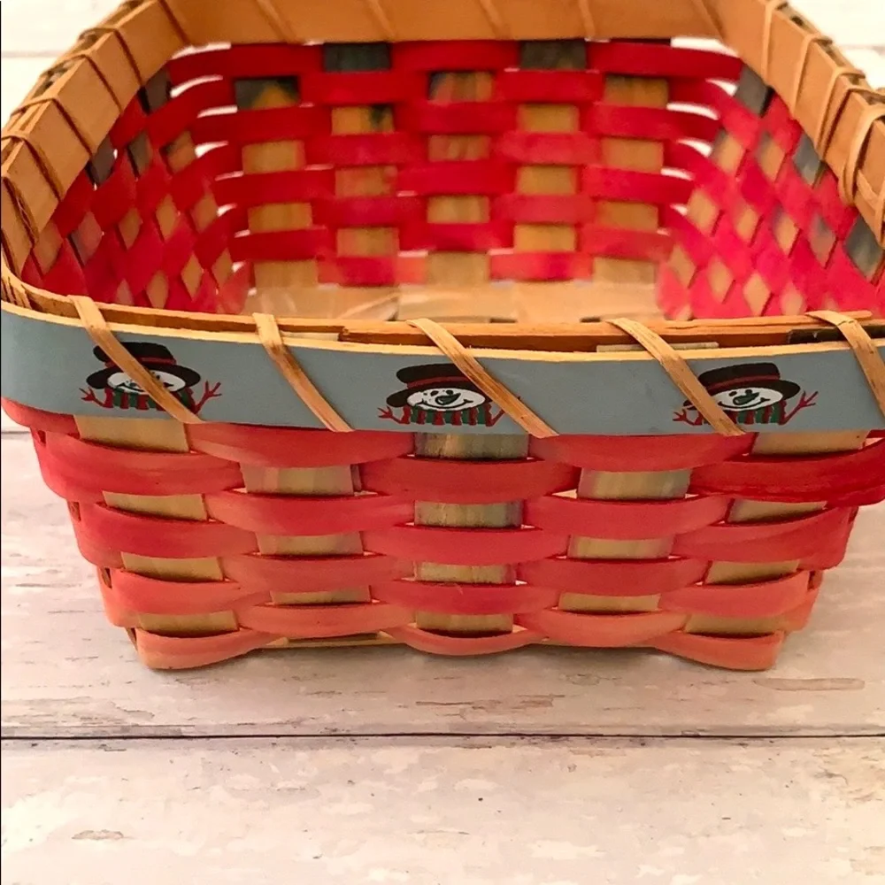 Wood Wicker Christmas Basket 8x10in Snowman Print